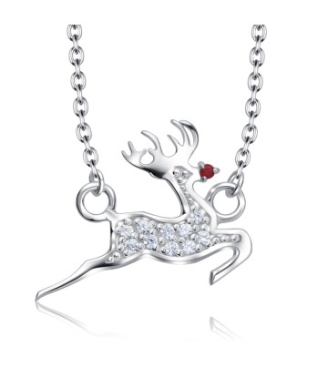  Christmas Reindeer Designed With CZ Silver Necklace SPE-5227